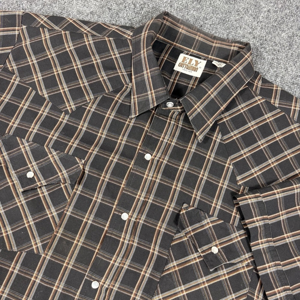 Ely Cattleman Shirt Men's 2XL Pearl Snap Short Sleeve Brown Plaid Western Cowboy